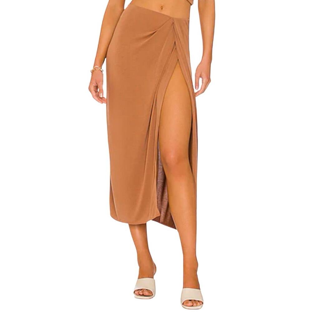 Rag & Bone Christy Drape Skirt Size M Light Brown Slinky Knit Deep Slit Pull-on - Picture 1 of 8